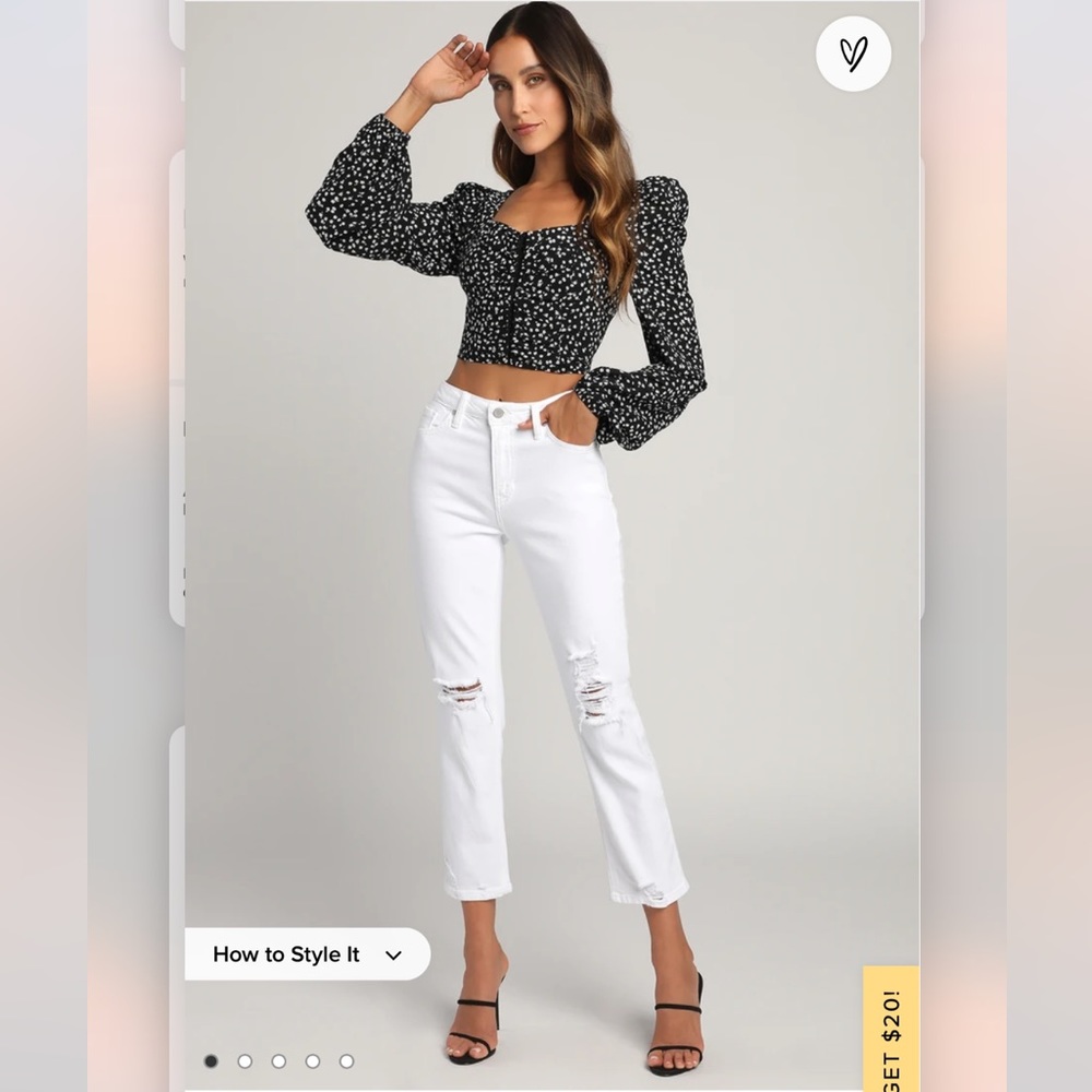 White High Rise Distressed Straight Leg Jeans